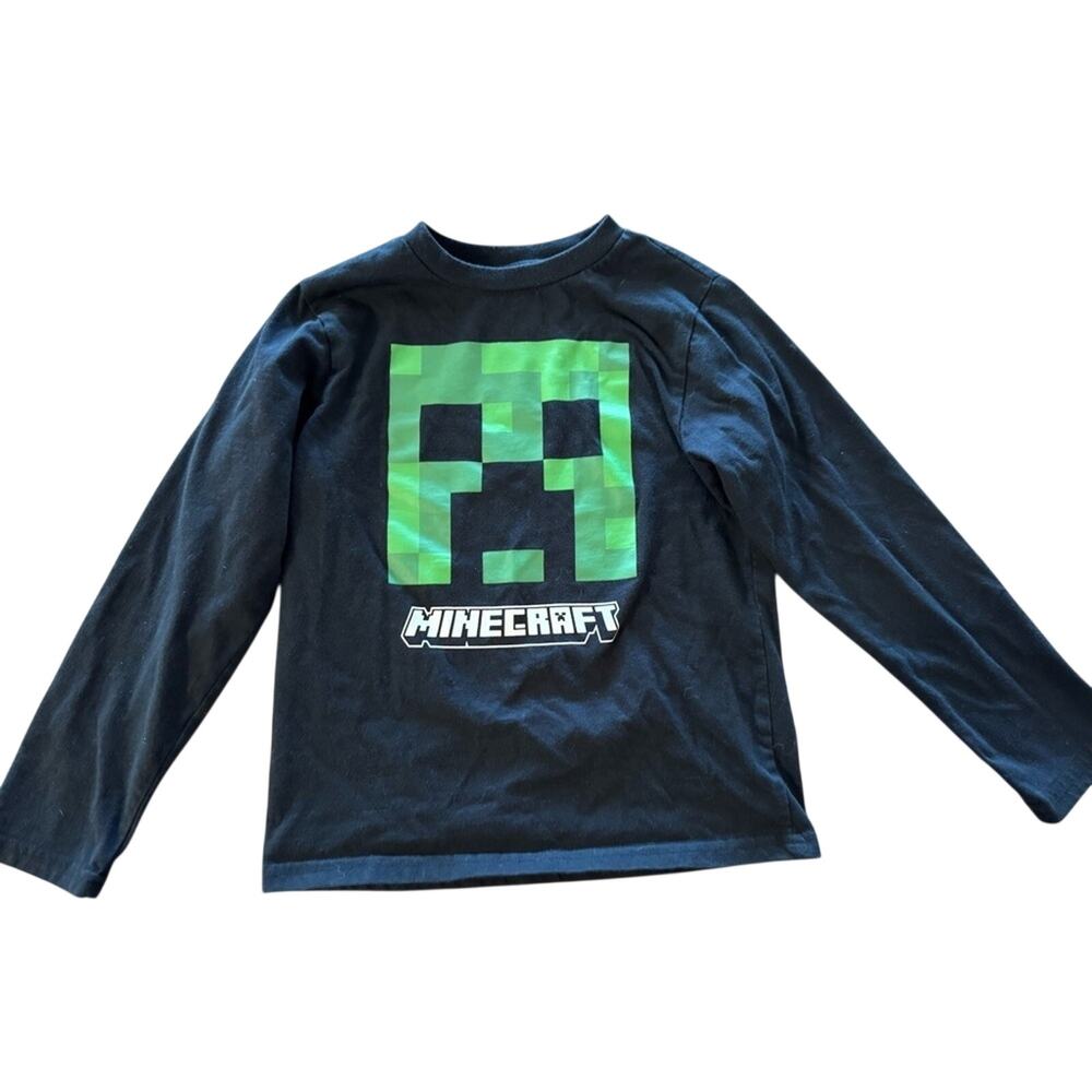 Minecraft Creeper Boys XS 4/5 Black Green Long Sleeve Graphic T-Shirt